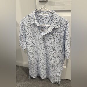 Peter Millar White Polo with Blue Pattern